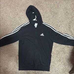 Adidas Black Hoodie with White Stripes